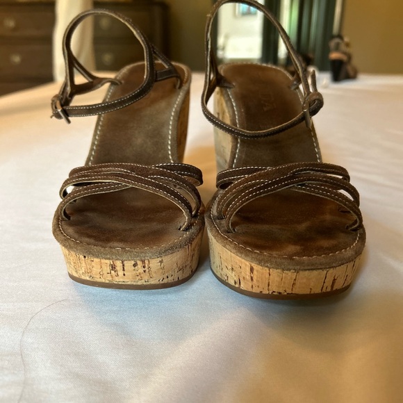 Prada Tan Cork Platform Wedges